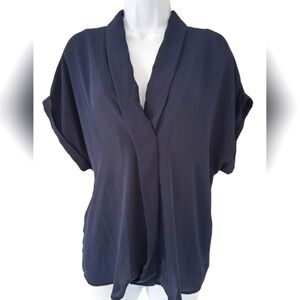 Zara Basic/ Blue Blouse with Dolman Sleeves/ Floral Applique/ Size US L